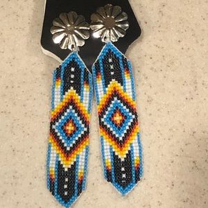 Red/Blue/Yellow beaded earrings
